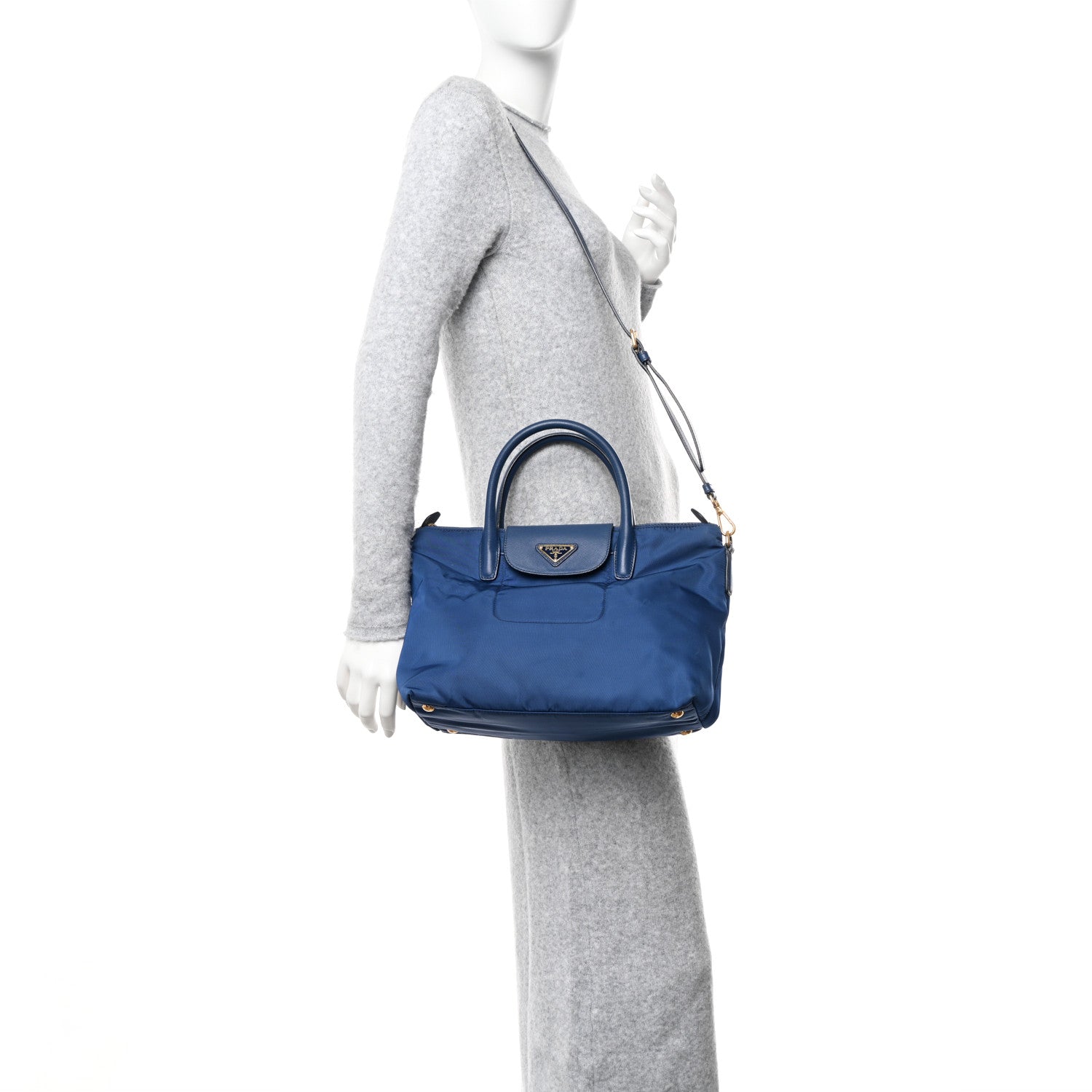 Prada Tessuto Nylon Saffiano Tote Royal Blue 2 of 10