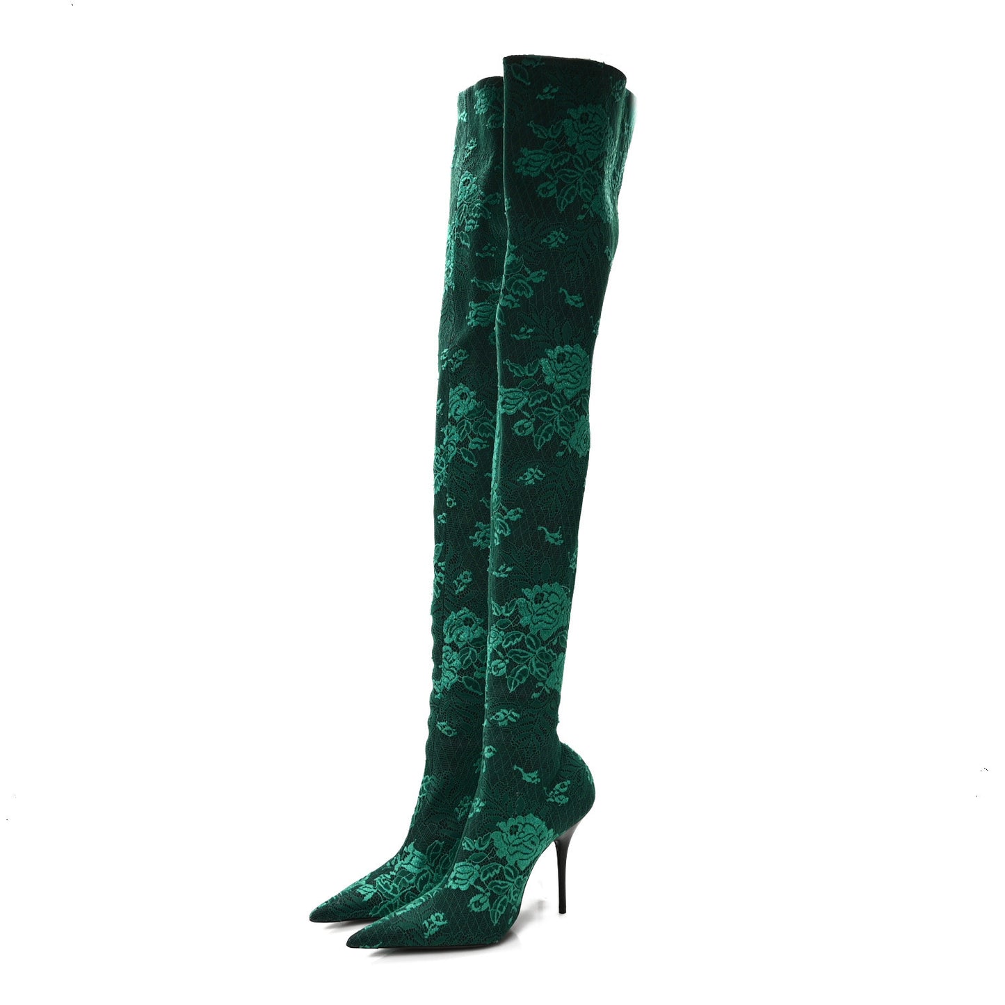 Lace Spandex Pointed Toe Knife Thigh High Boots 38 Green