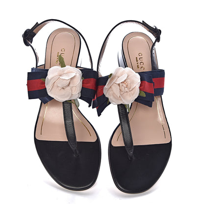 Gucci Lambskin Grosgrain Web Floral Thong Sandals 36 Blue 8 of 8