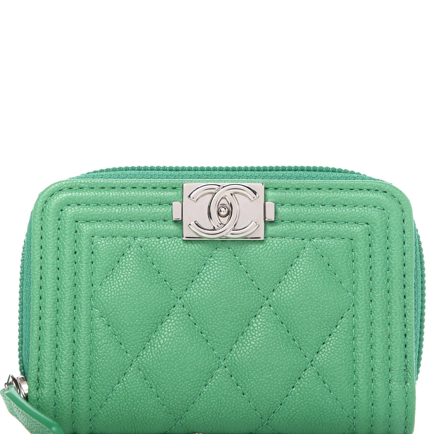 Caviar Quilted Boy Zip Around Coin Purse Wallet Green