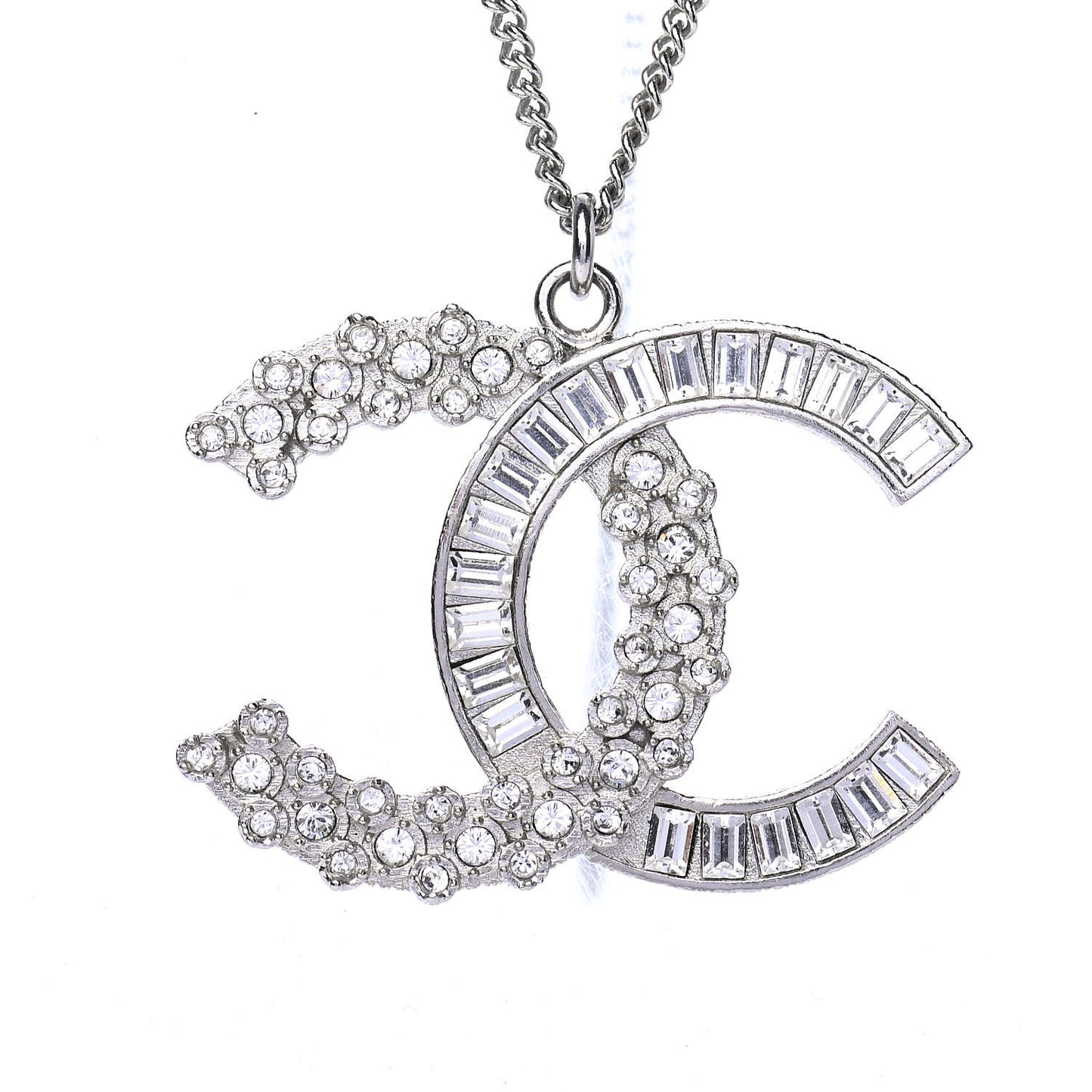 Baguette Crystal CC Necklace Silver