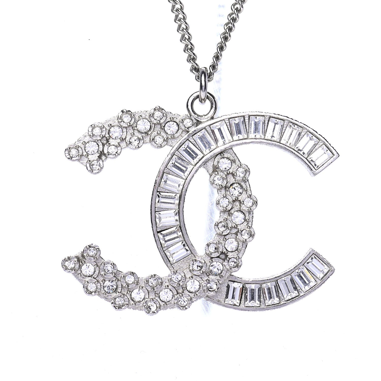 Chanel Baguette Crystal CC Necklace Silver 3 of 4