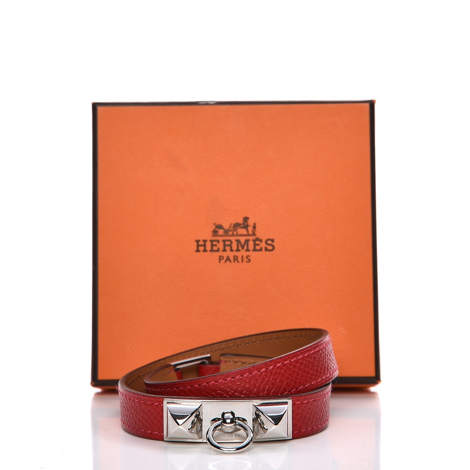 Hermes Epsom Rivale Double Tour Bracelet M Rouge Casaque 7 of 7