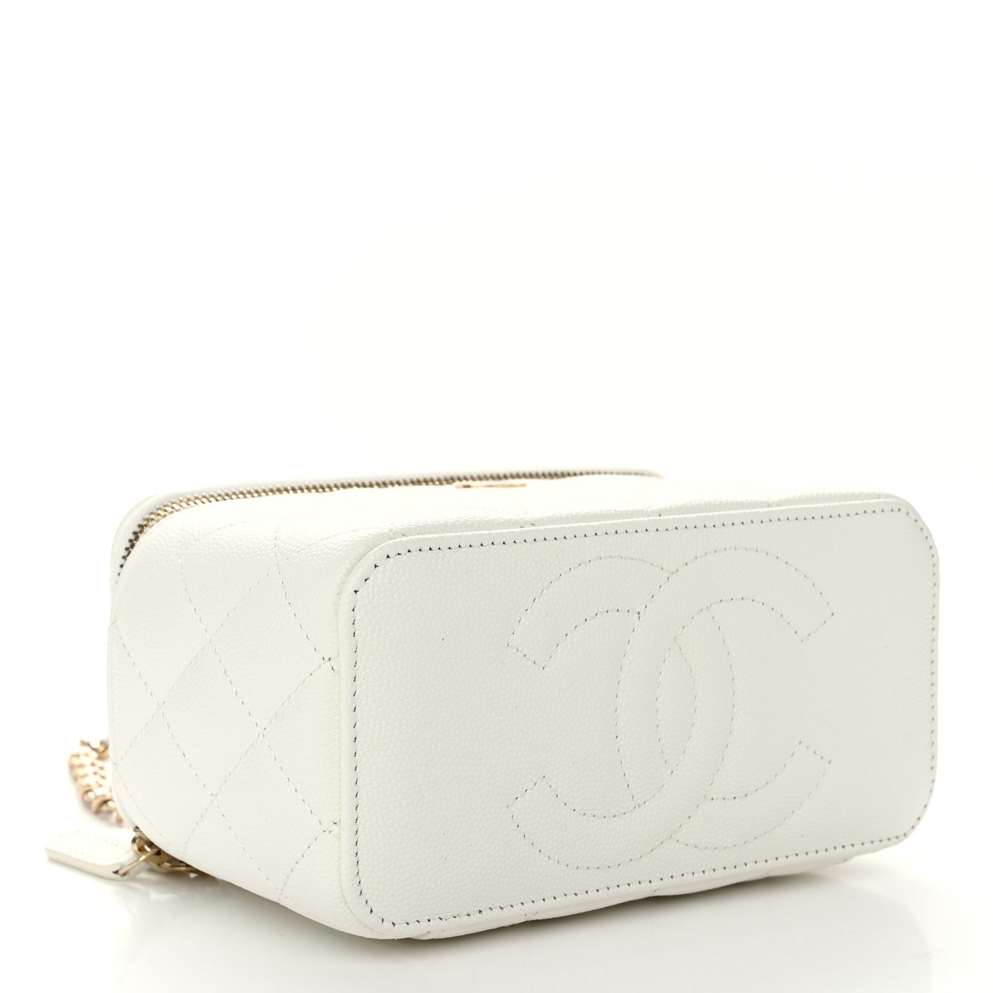 Caviar Quilted Small Vanity Case With Chain White