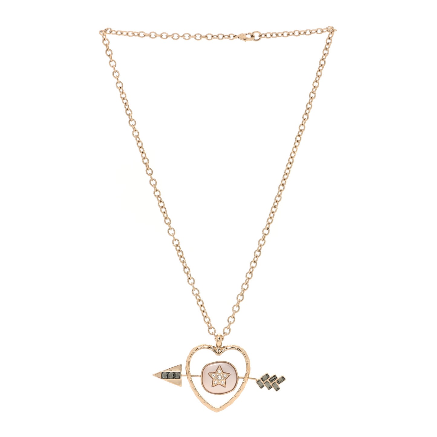 Baguette Crystal Pearl CC Heart Arrow Pendant Necklace Gold