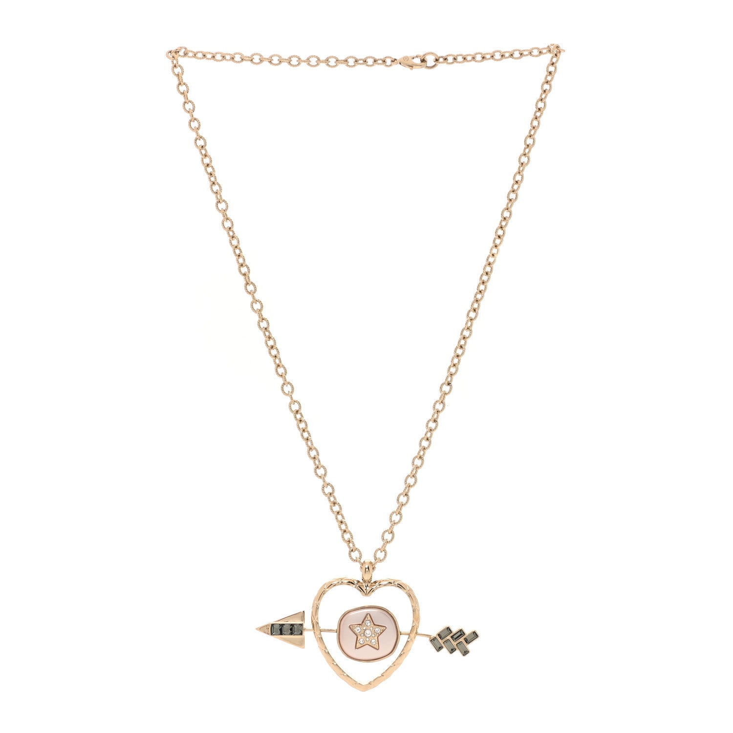 Chanel Baguette Crystal Pearl CC Heart Arrow Pendant Necklace Gold 3 of 5