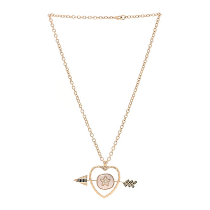 Chanel Baguette Crystal Pearl CC Heart Arrow Pendant Necklace Gold 3 of 5