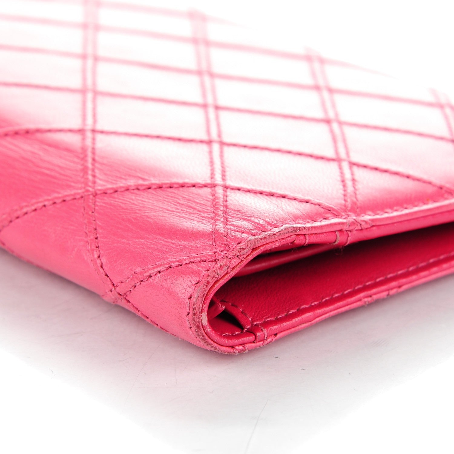Chanel Lambskin Diamond Stitched Yen Wallet Fuchsia 9 of 9