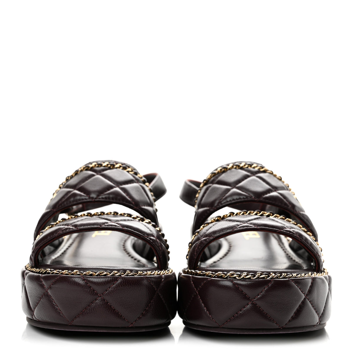 Chanel Shiny Lambskin Quilted Chain Around CC Platform Sandals 36 Burgundy 3 of 13