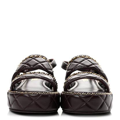 Chanel Shiny Lambskin Quilted Chain Around CC Platform Sandals 36 Burgundy 3 of 13