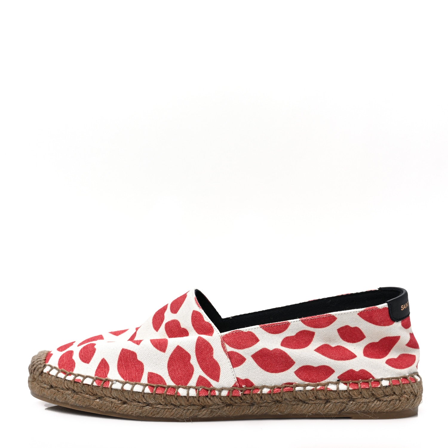 Saint Laurent Lip Print Canvas Espadrilles 39.5 Bianco Rosso Black 1 of 11