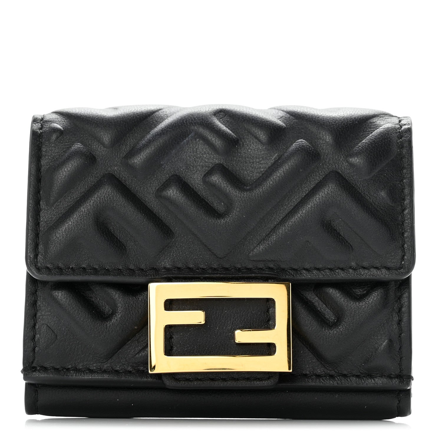 Fendi Nappa Matisse FF Diagonal Embossed Micro Tri-Fold Wallet Black 1 of 7