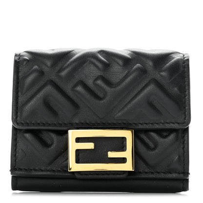 Fendi Nappa Matisse FF Diagonal Embossed Micro Tri-Fold Wallet Black 1 of 7