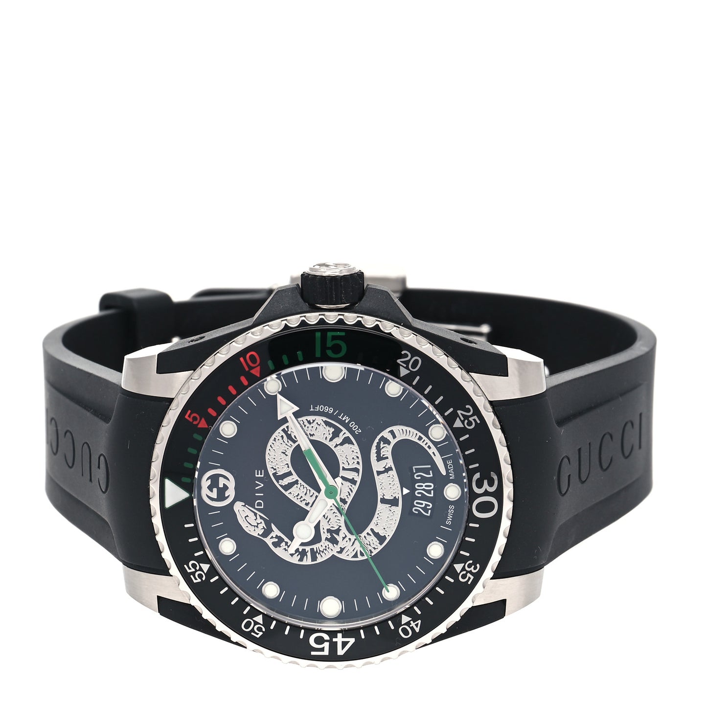 Stainless Steel Rubber 45mm Dive Snake Quartz Watch Black
