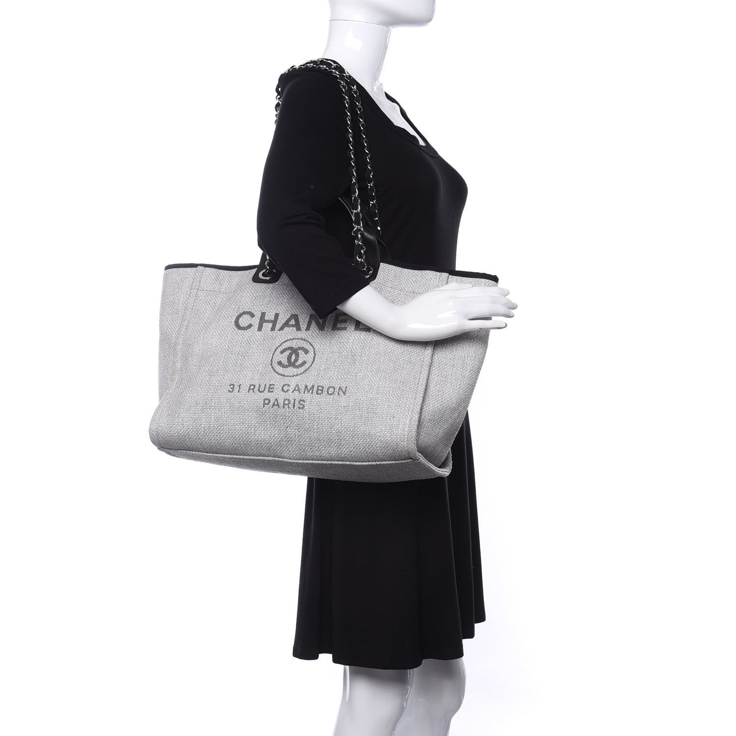 Woven Straw Raffia Medium Deauville Tote Grey