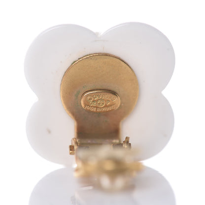 Chanel Resin Flower CC Clip On Earrings White 3 of 5