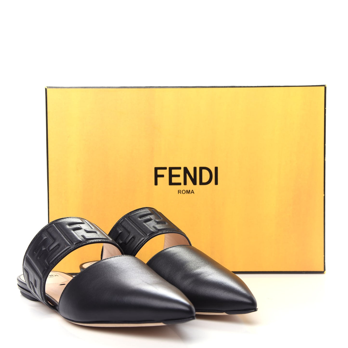 Vitello FF Embossed Buckle Flat Mules 37 Maya Black