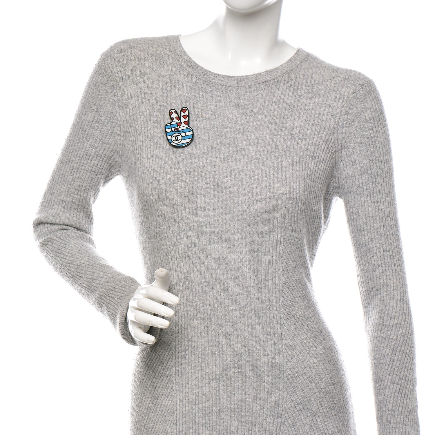 Chanel Resin Peace Sign Emoji Brooch Red White Blue 2 of 4