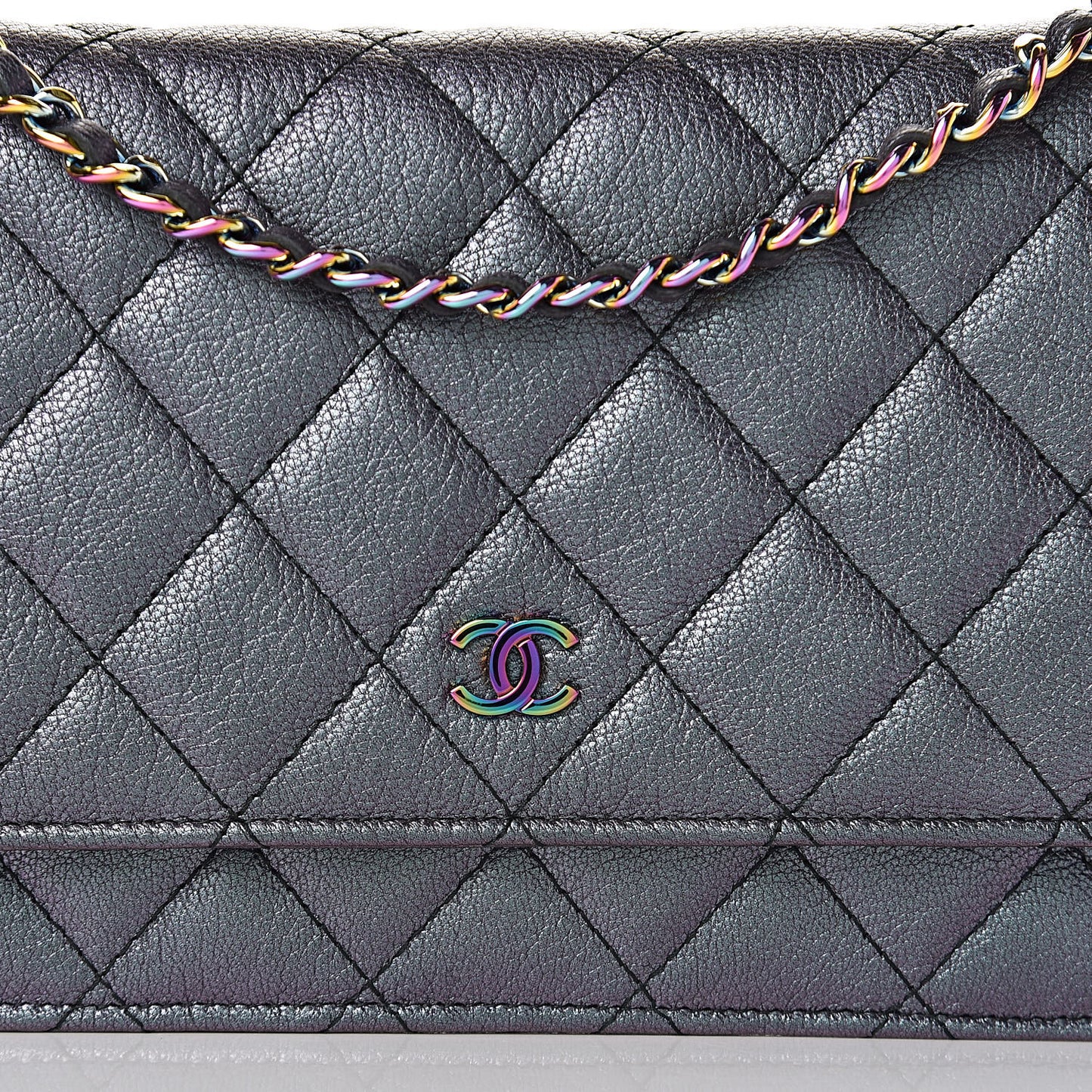 Iridescent Goatskin Quilted Wallet On Chain WOC Purple