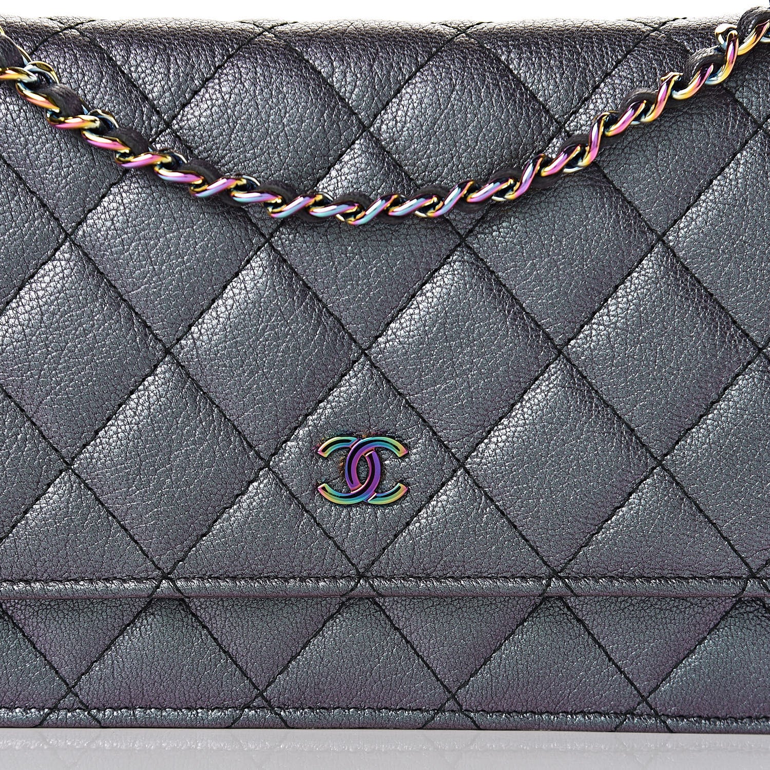 Chanel Iridescent Goatskin Quilted Wallet On Chain WOC Purple 9 of 11