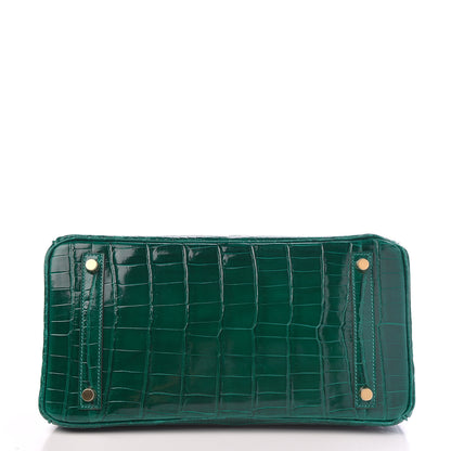 Hermes Shiny Niloticus Crocodile Horseshoe Birkin 30 Vert Emeraude Black 6 of 38