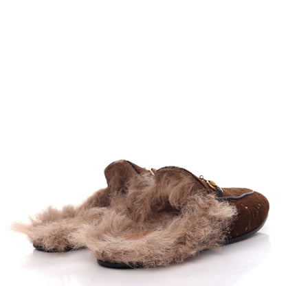 Gucci Velvet GG Monogram Fur Womens Princetown Slippers 36 Brown Black Natural 4 of 10