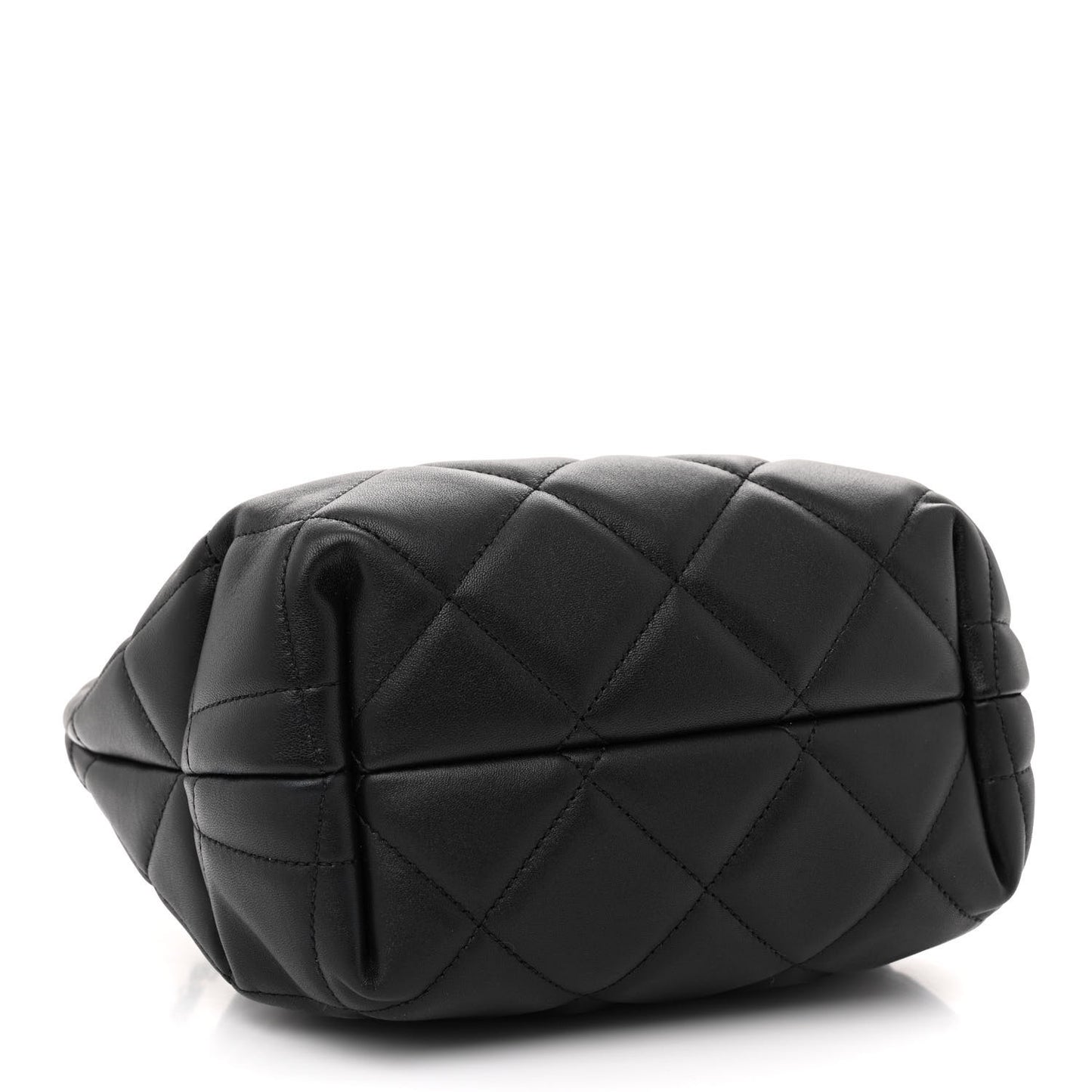 Lambskin Quilted Large CC Drawstring Bag Black