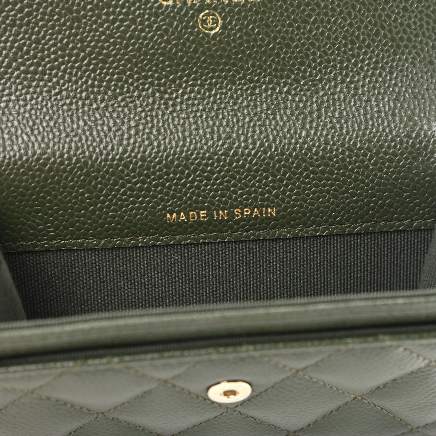Chanel Caviar Quilted Chain CC Flap Card Holder Khaki 7 of 9