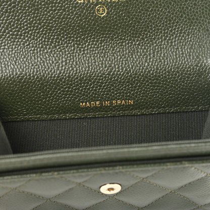 Chanel Caviar Quilted Chain CC Flap Card Holder Khaki 7 of 9