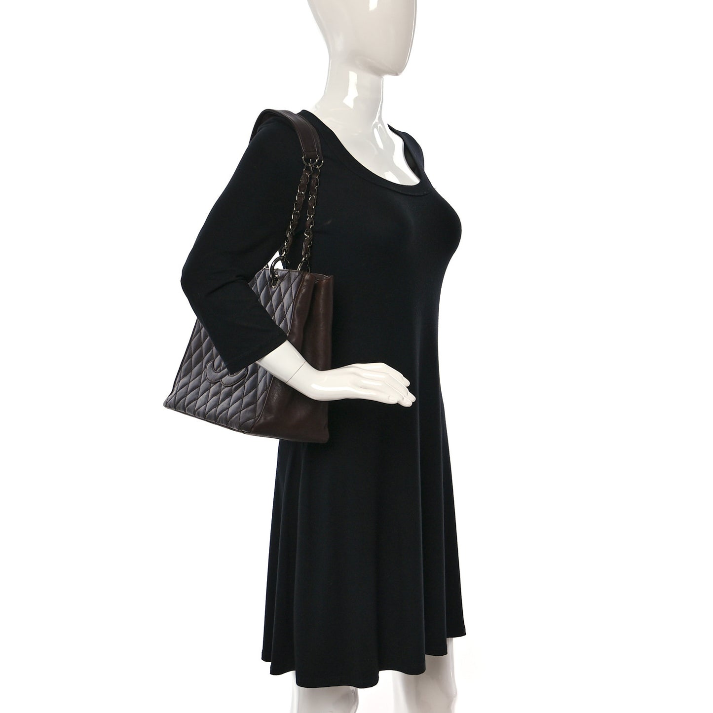 Calfskin Quilted Grand Shopping Tote GST Dark Brown