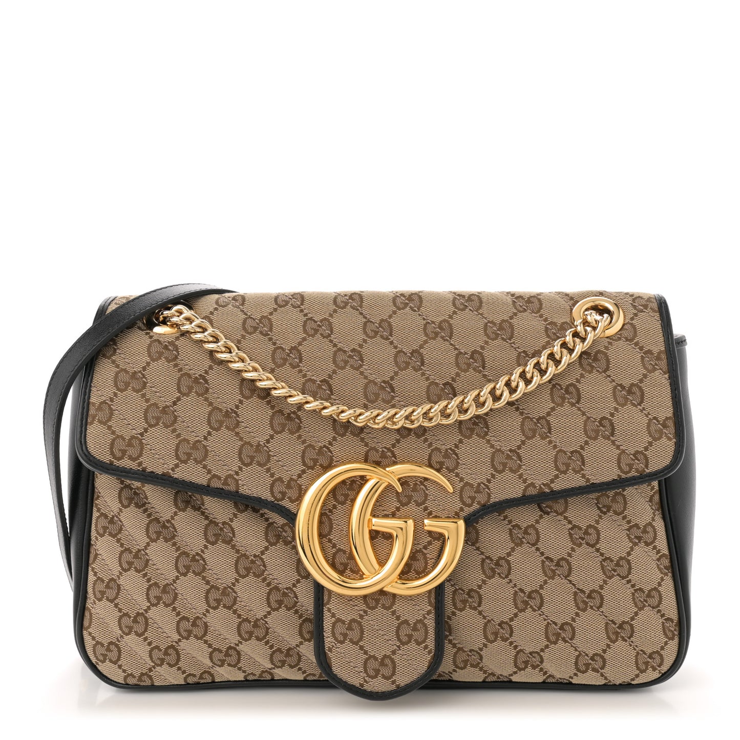 Monogram Azalea Calfskin Matelasse Diagonal Medium GG Marmont Shoulder Bag Beige Ebony Black