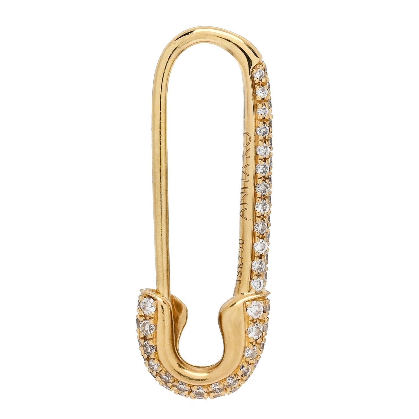 18K Yellow Gold Diamond Safety Pin Earring