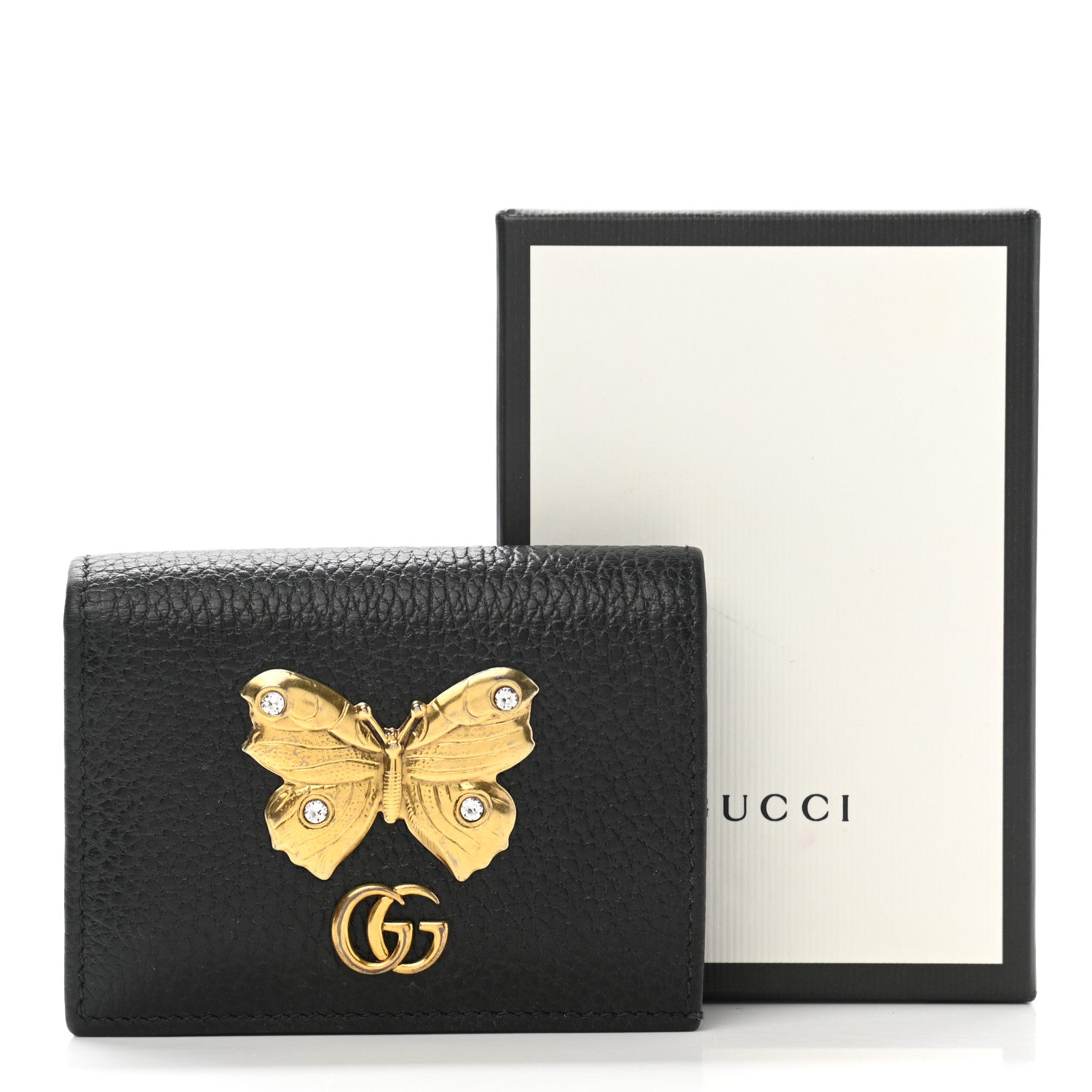 Gucci Pebbled Calfskin Butterfly Card Case Black 8 of 8