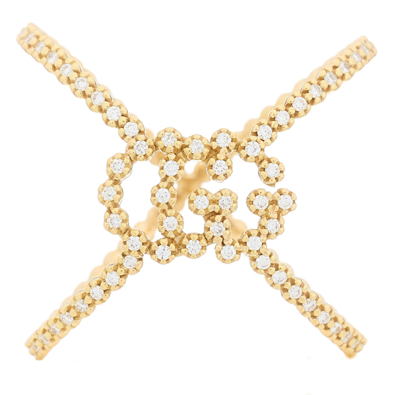 18K Yellow Gold Diamond GG Running X Ring 49 5