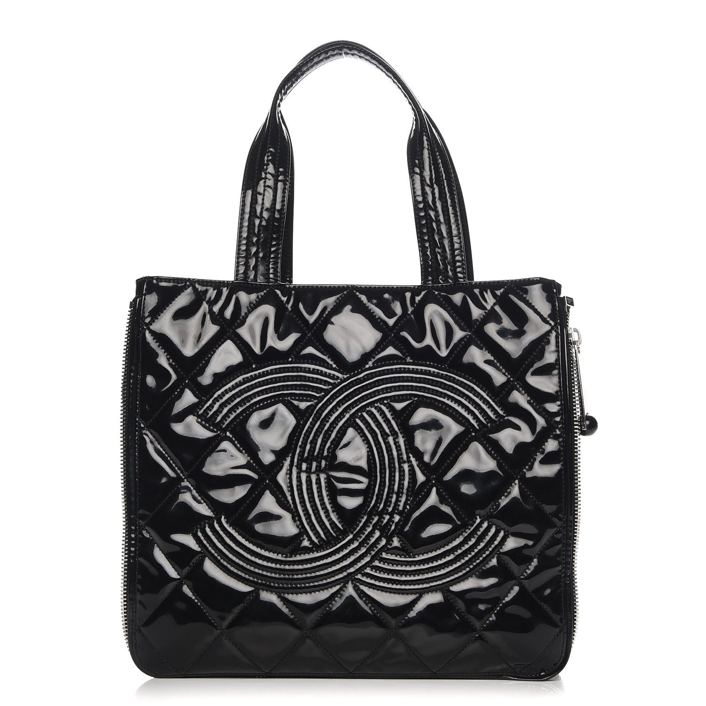 Patent Quilted Expandable CC Shoping Tote Black