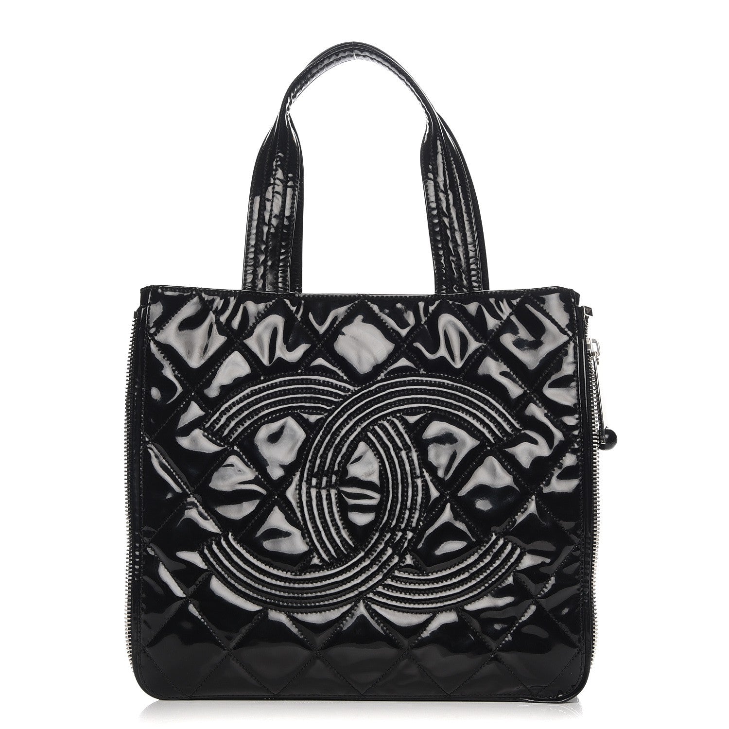 Chanel Patent Quilted Expandable CC Shoping Tote Black 1 of 7