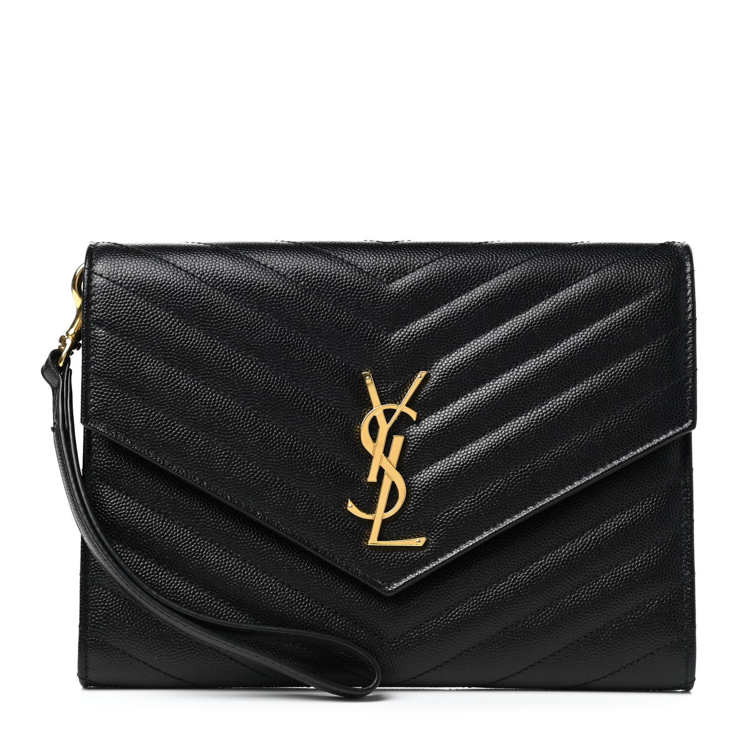 Grain De Poudre Matelasse Chevron Monogram Envelope Clutch Black