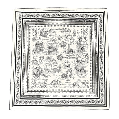 Hermes Cashmere Silk Tatouages Marins Bandana Shawl 140 White Black 1 of 5