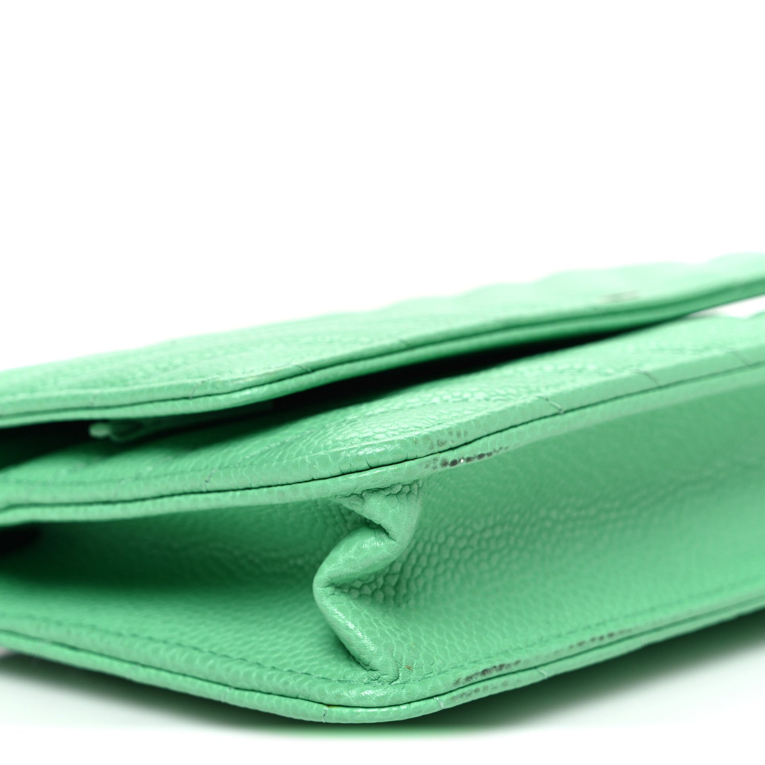 Chanel Caviar Chevron Quilted Wallet On Chain WOC Green 10 of 12