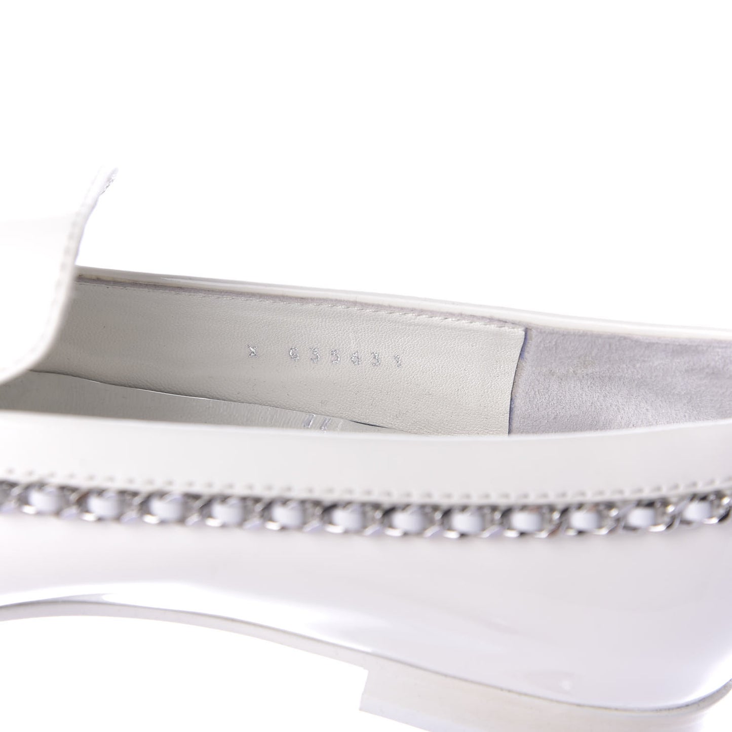 Patent Calfskin CC Chain Mocassin Loafers 37 White
