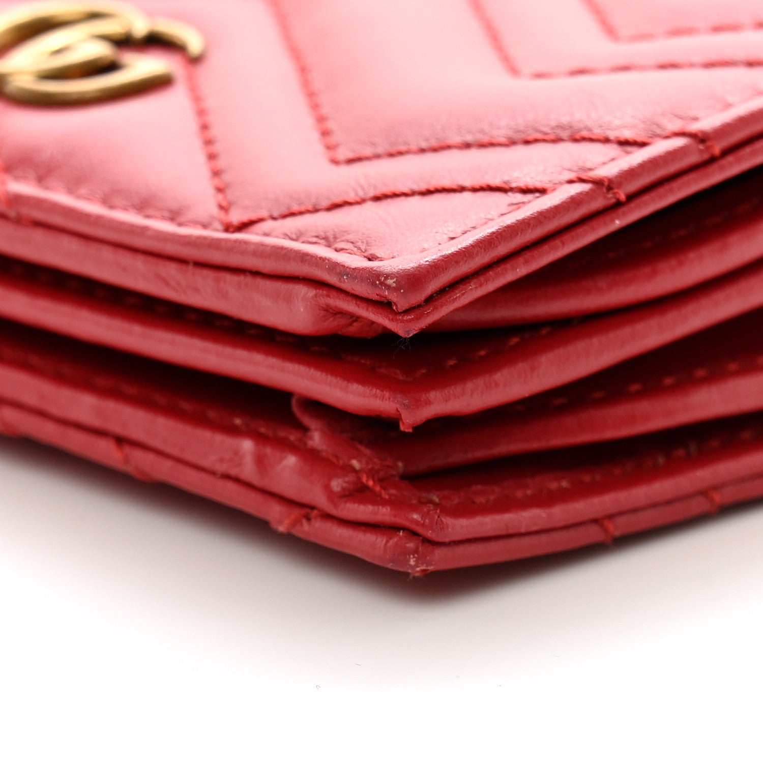 Gucci Calfskin Matelasse GG Marmont Card Case Wallet Hibiscus Red 8 of 10
