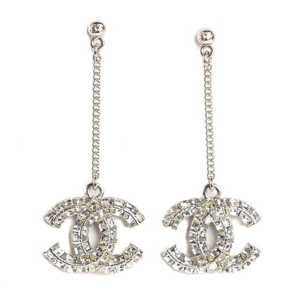Chanel Baguette Crystal CC Dangle Earrings Silver 1 of 5