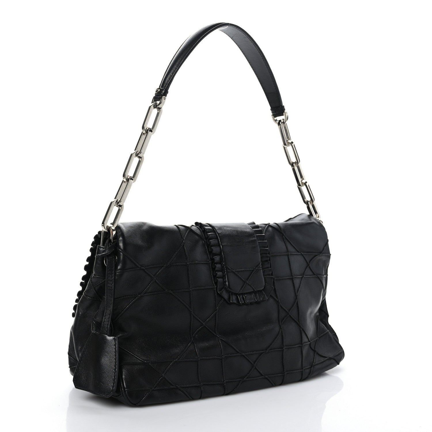 Christian Dior Lambskin Cannage Ruffle New Lock Flap Black 3 of 8