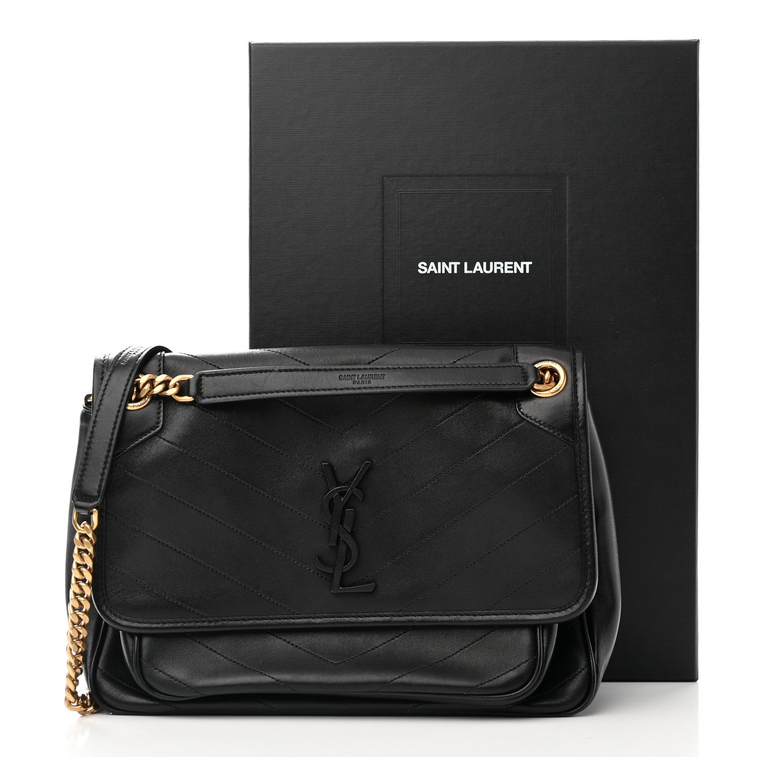 Saint Laurent Lambskin Matelasse Monogram Medium Niki Chain Satchel Black 12 of 12