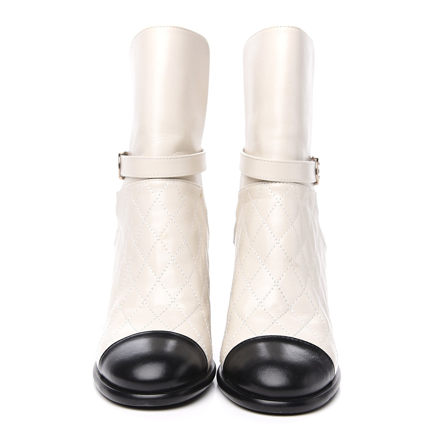 Calfskin Quilted Cap Toe Boots 38 White Black
