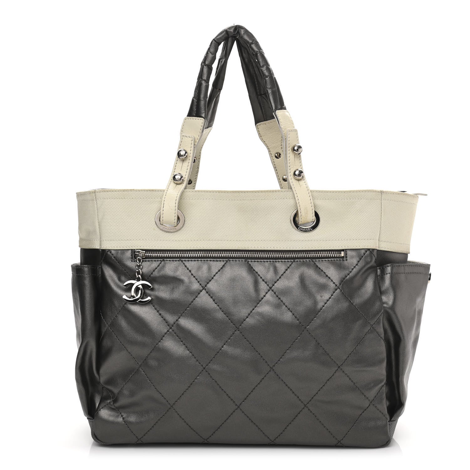 Chanel Coated Canvas Quilted Large Paris Biarritz Tote Silver 3 of 18