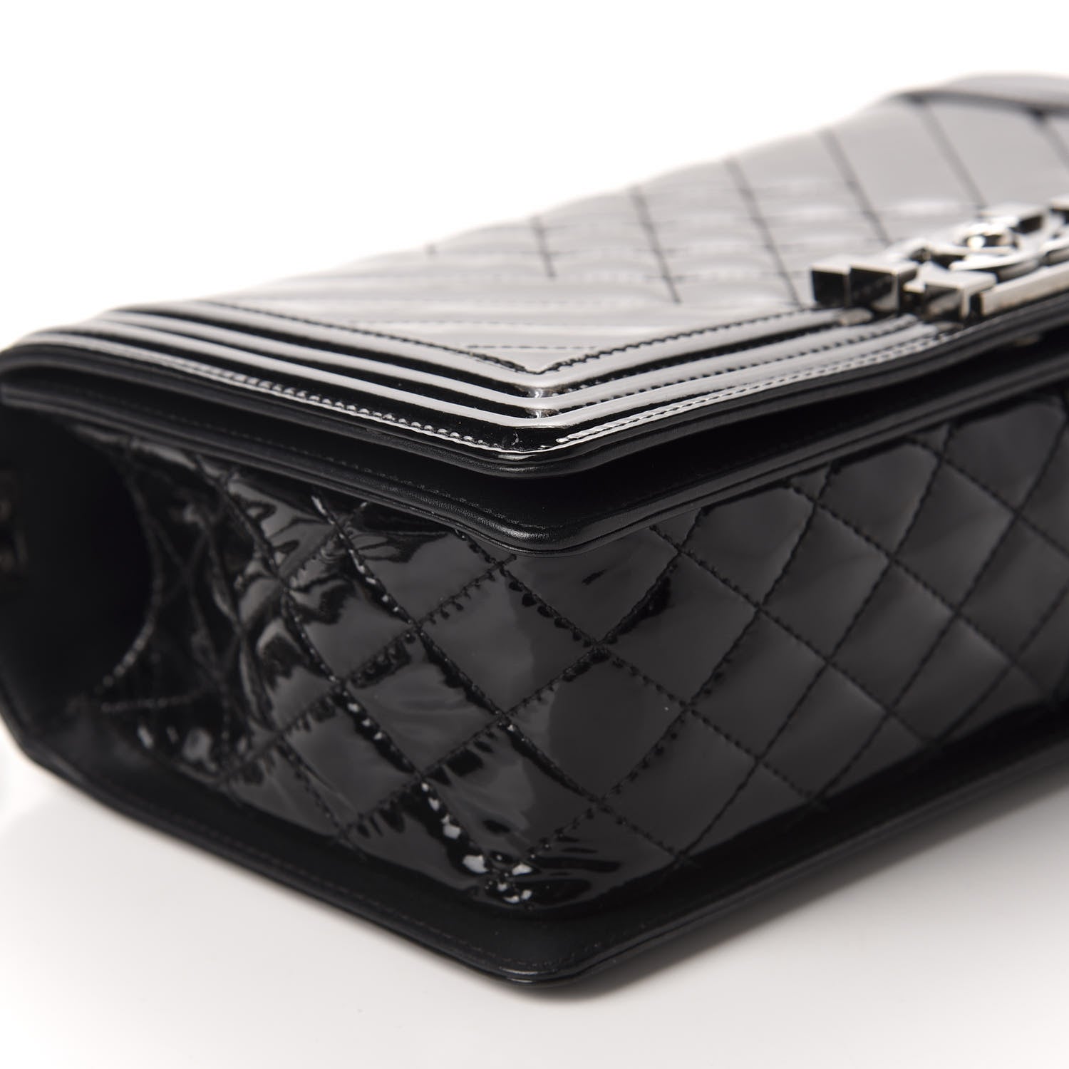 Chanel Patent Chevron Quilted Medium Boy Flap Black 6 of 11