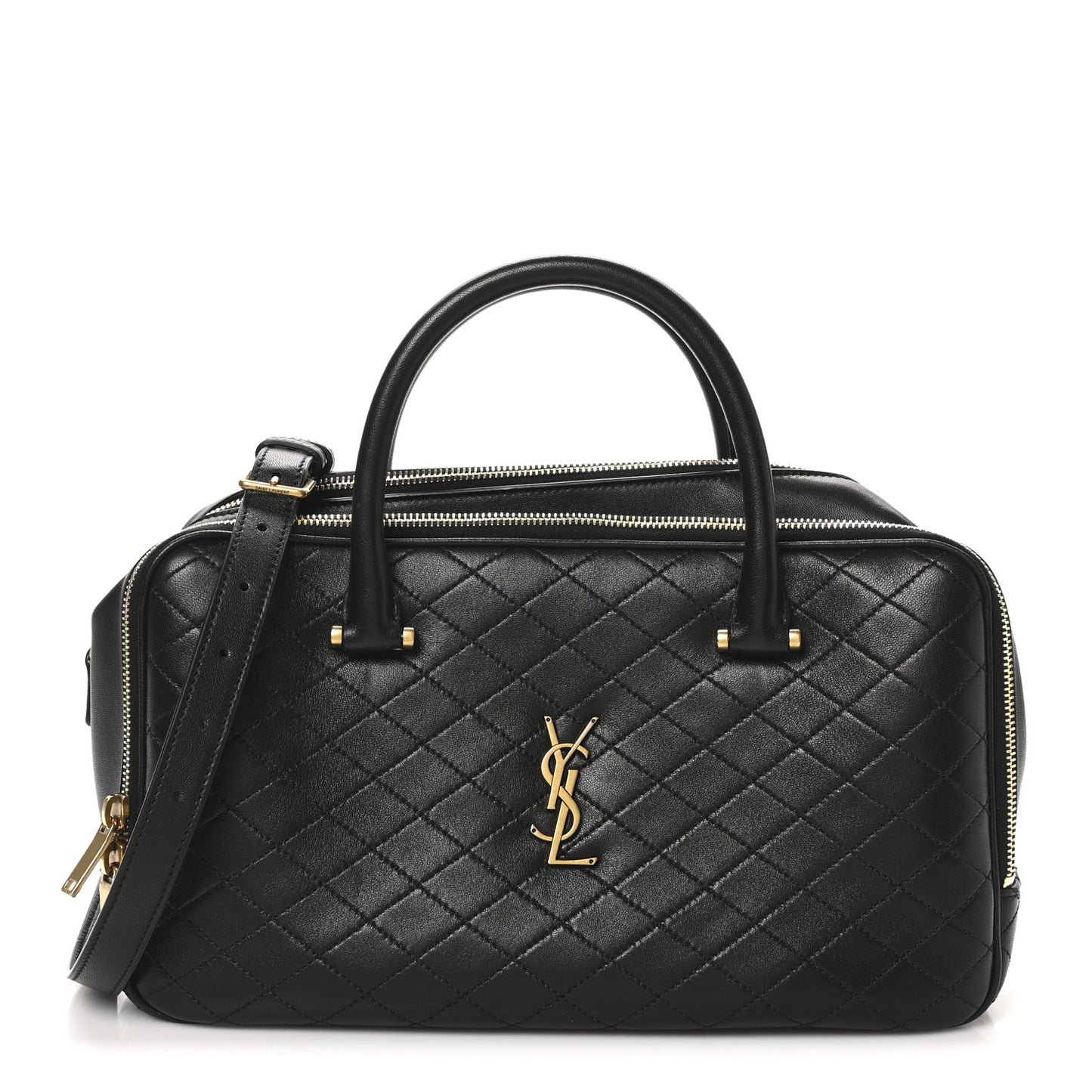 Lambskin Lyia Quilted Duffle Bag Black