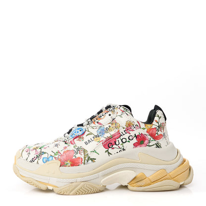 Balenciaga X GUCCI Fabric Allover Logo Flora Print Womens Triple S Sneakers 38 Multicolor White 1 of 8