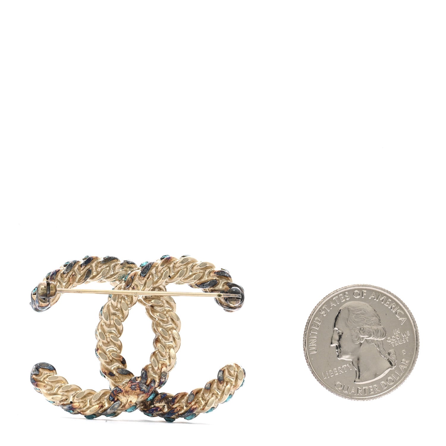 Chanel Iridescent Crystal CC Brooch Blue 2 of 5